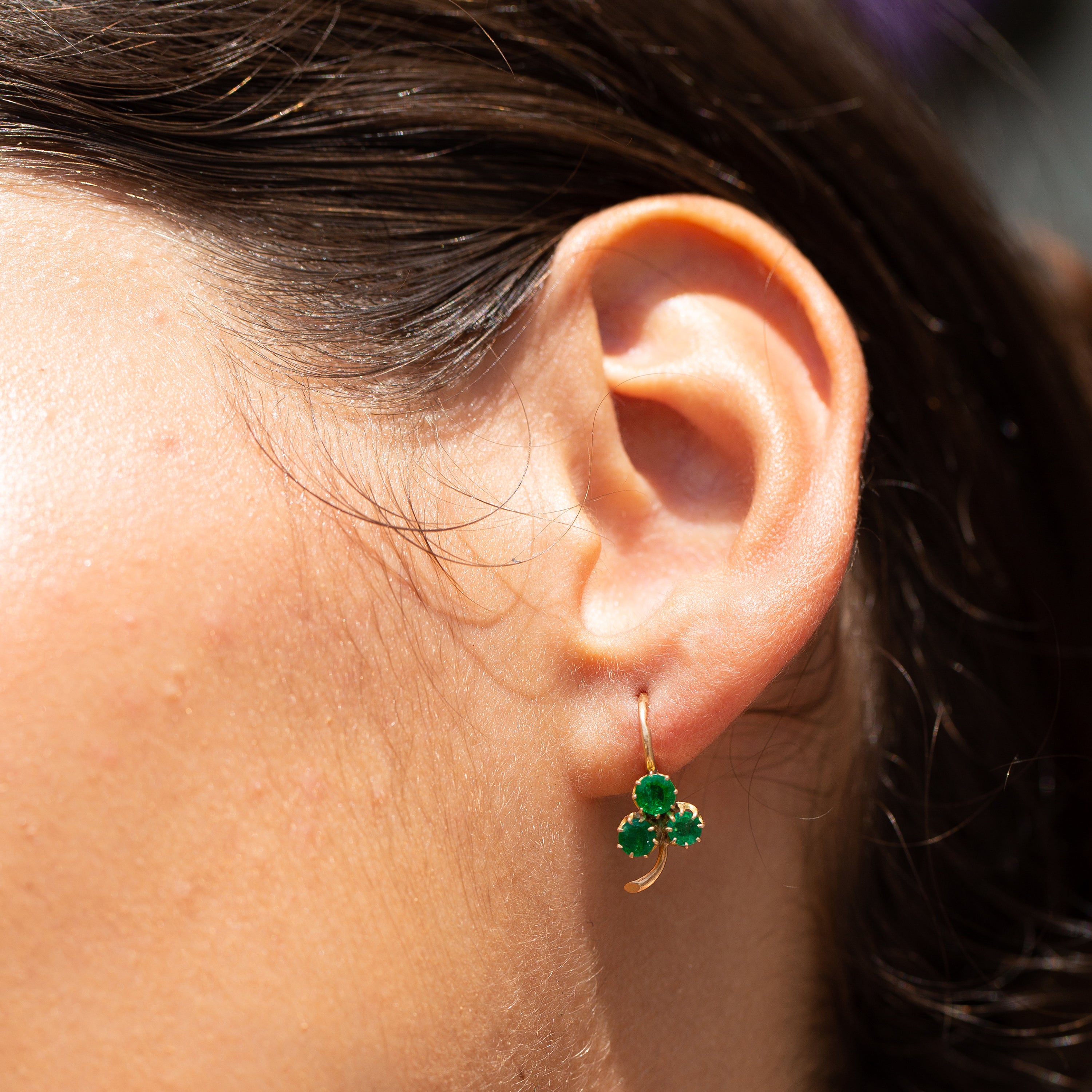 Russian Emerald and 14K Gold Clover Earrings