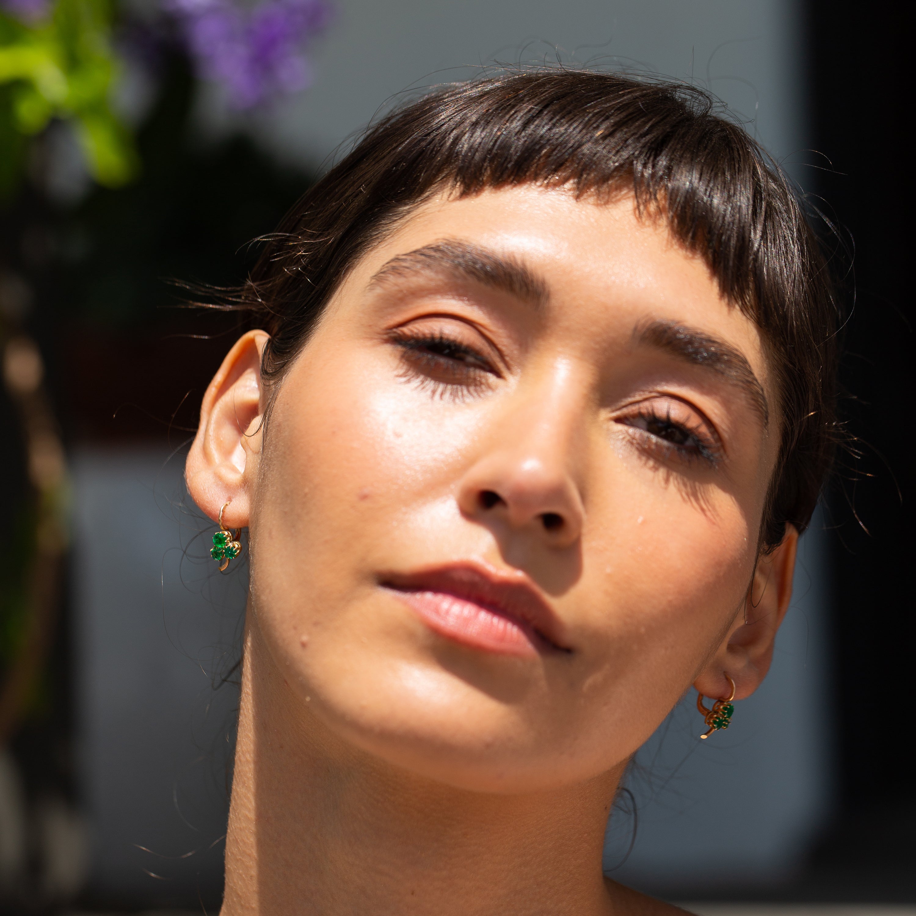 Russian Emerald and 14K Gold Clover Earrings