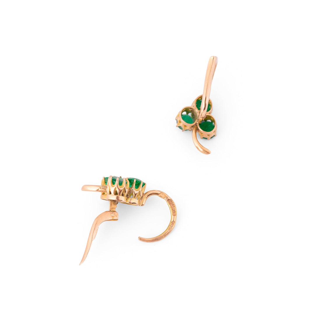 Russian Emerald and 14K Gold Clover Earrings