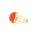 1970s Carved Coral, Diamond, and 14k Gold Ring