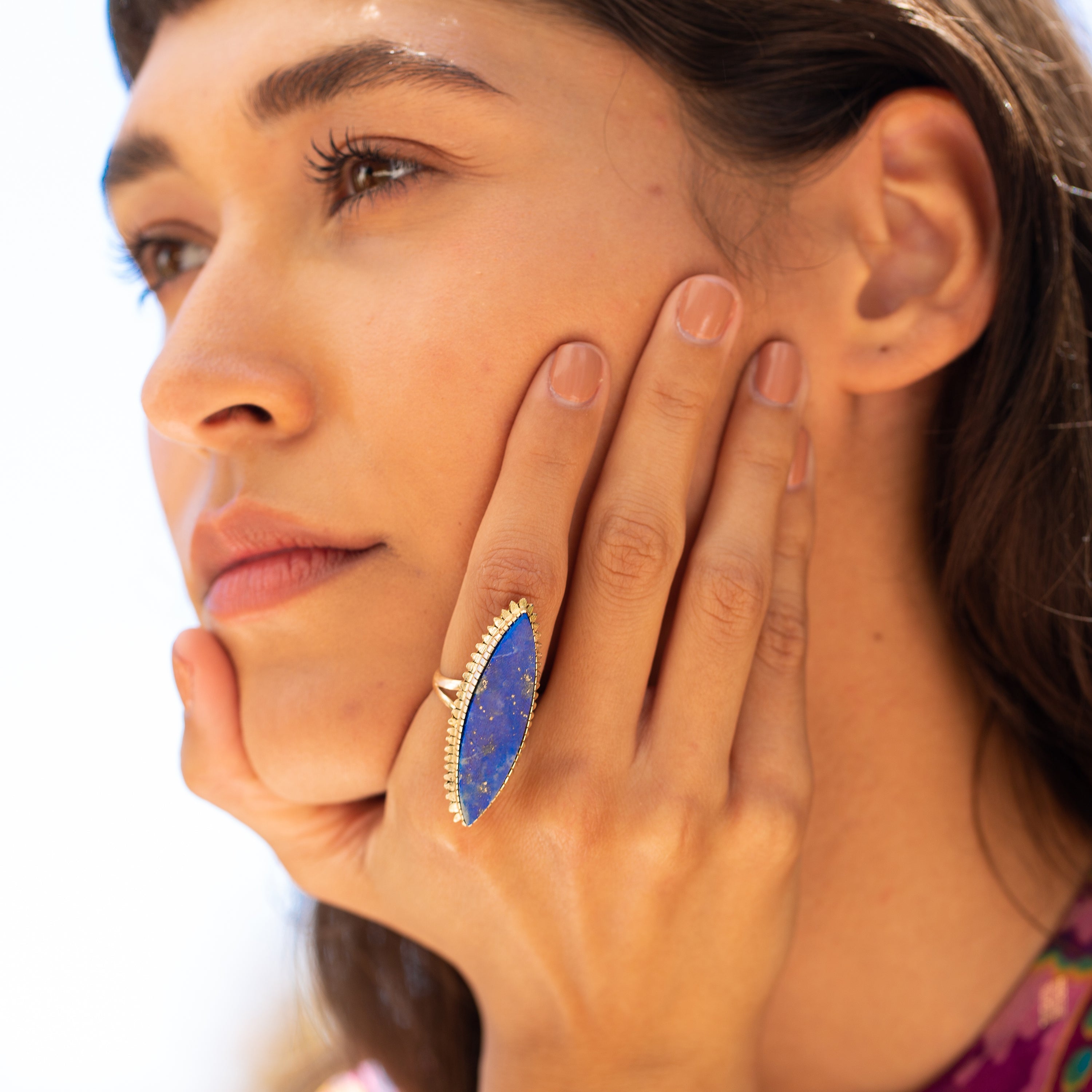 Large Lapis Lazuli and 14k Gold Navette Ring