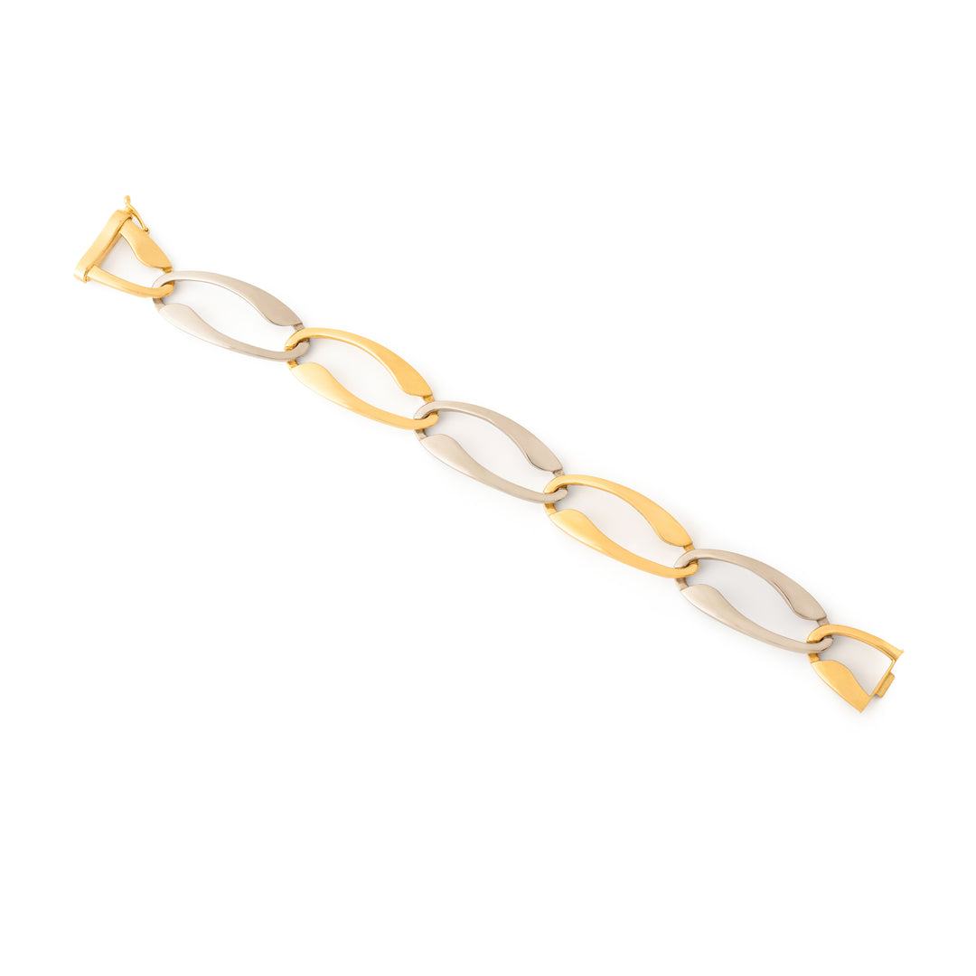 Two-Tone Yellow and White 18k Gold Large Link Bracelet