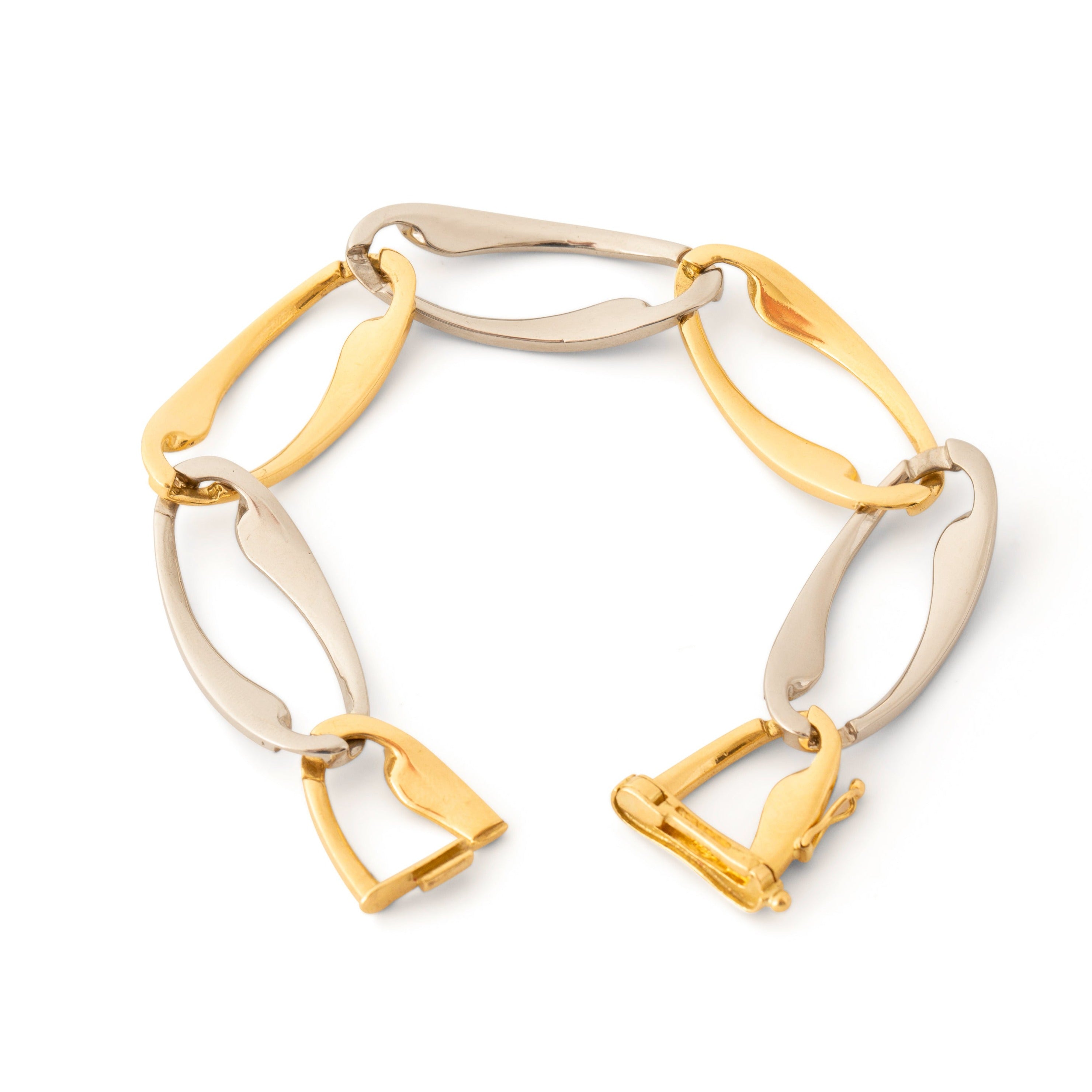 Two-Tone Yellow and White 18k Gold Large Link Bracelet