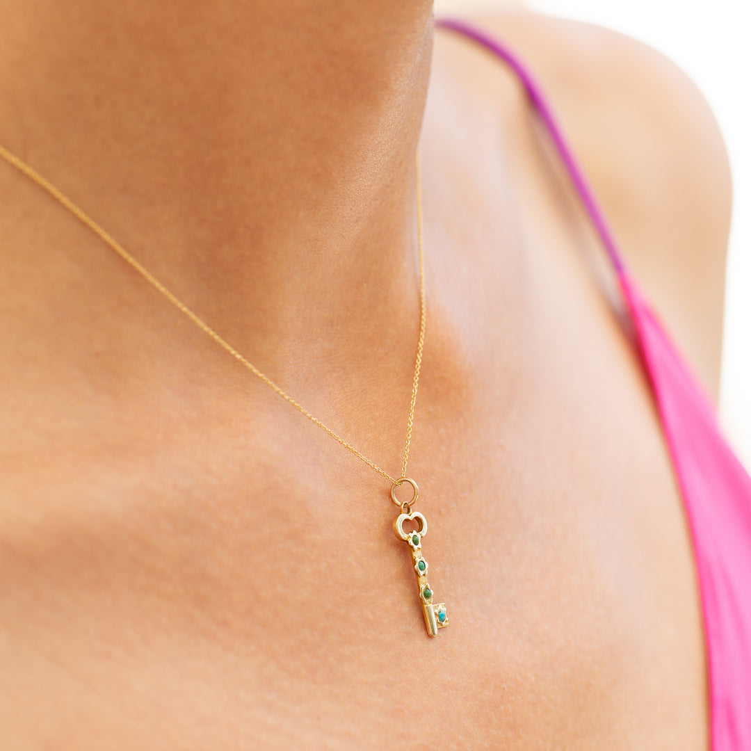 Turquoise and 14K Gold Key Charm