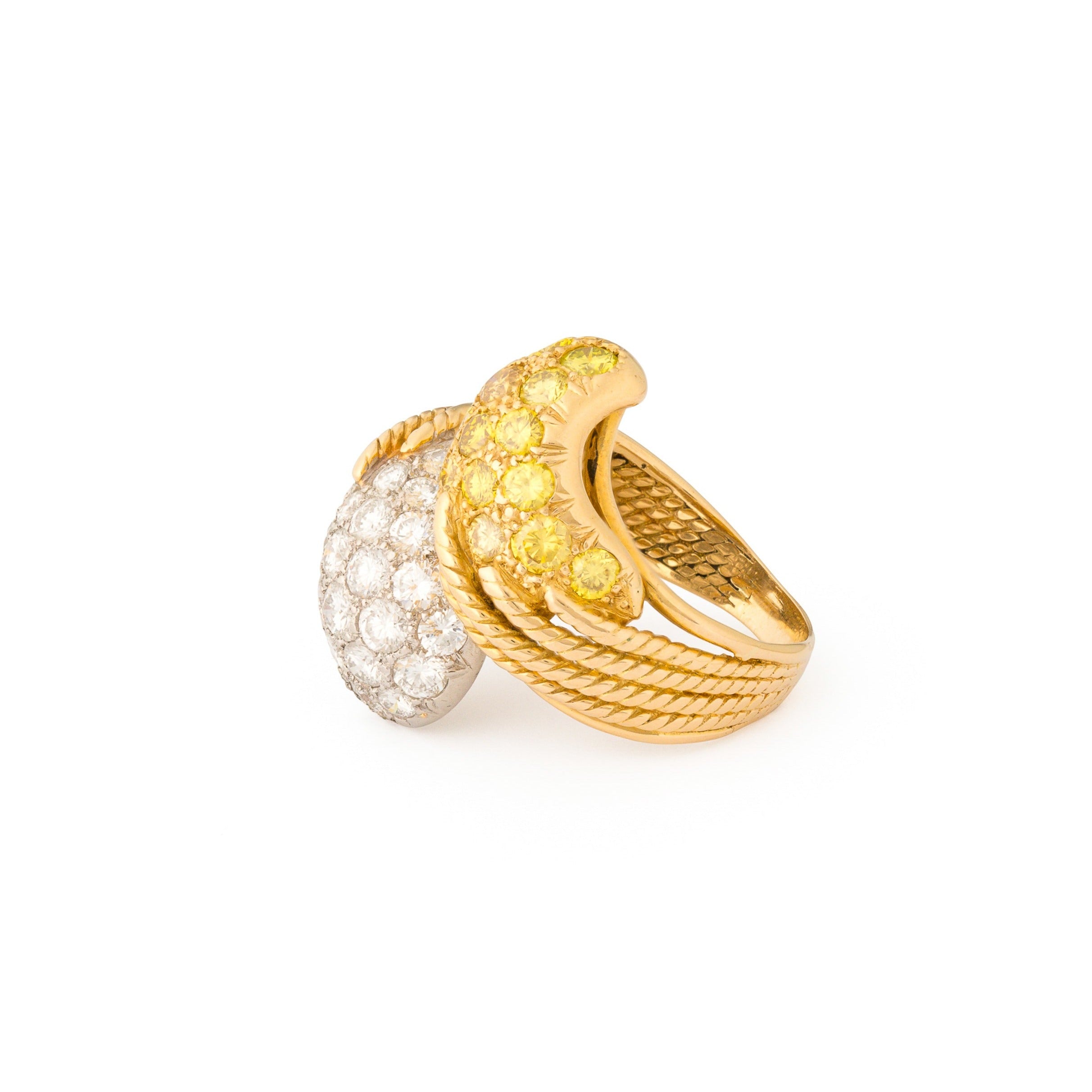 Yellow and White Diamond 18k Gold Bypass Ring