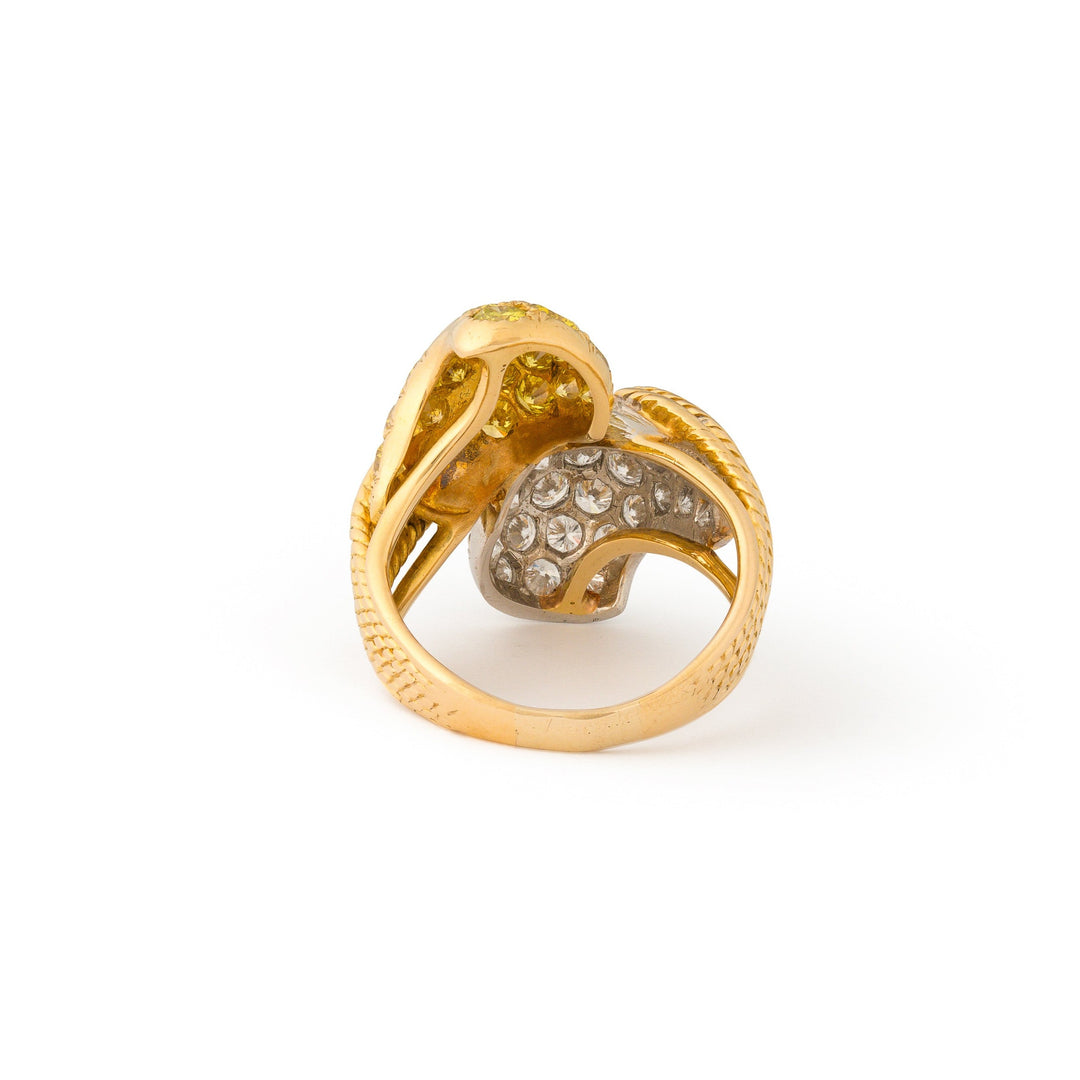 Yellow and White Diamond 18k Gold Bypass Ring