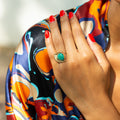 Green Turquoise and 14k Gold Leaf Ring