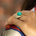 Green Turquoise and 14k Gold Leaf Ring