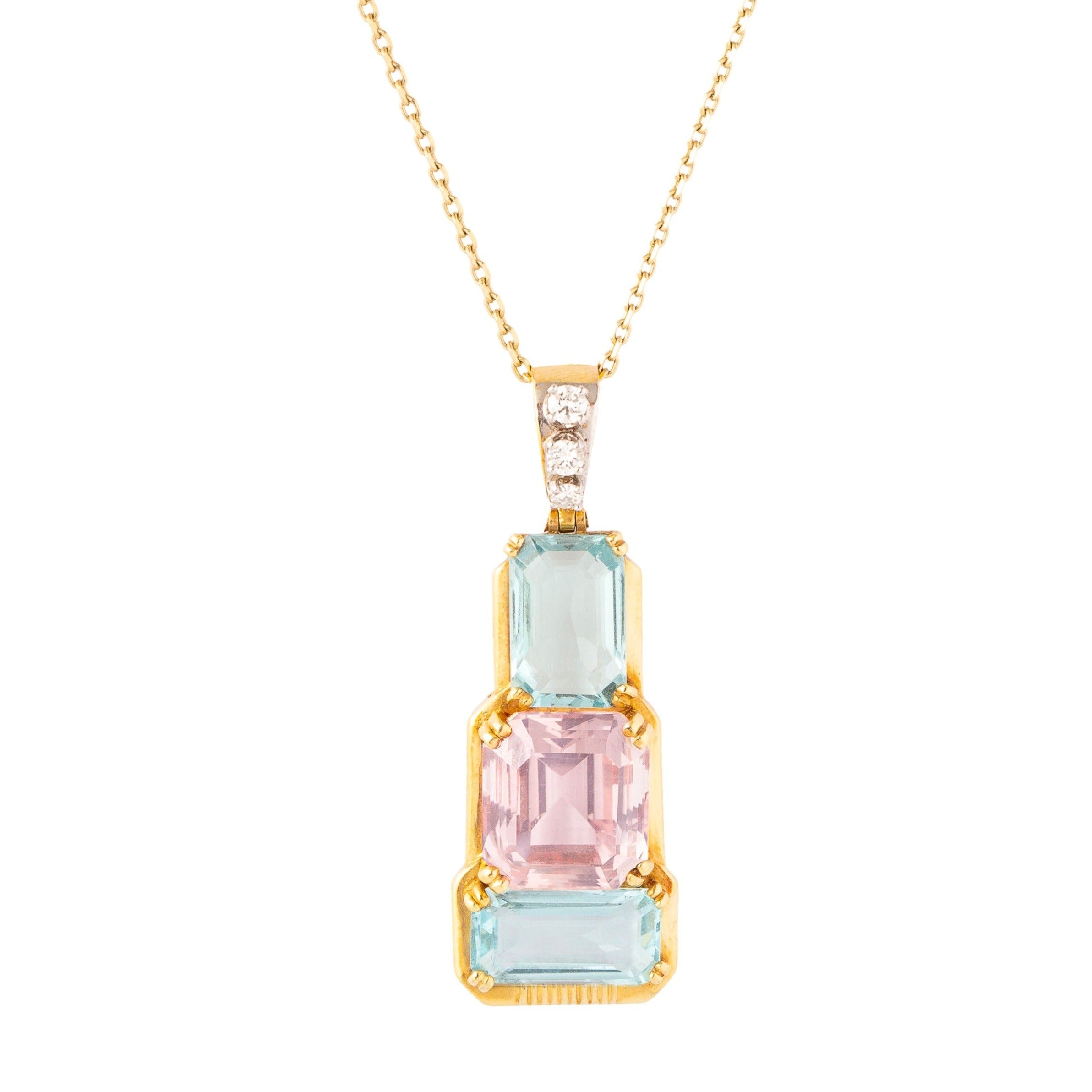 Aquamarine, Kunzite, Diamond, and 14k Gold Pendant