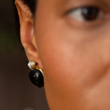 Heart Onyx, Diamond, Ruby, and 18k Gold Earrings