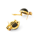 Heart Onyx, Diamond, Ruby, and 18k Gold Earrings