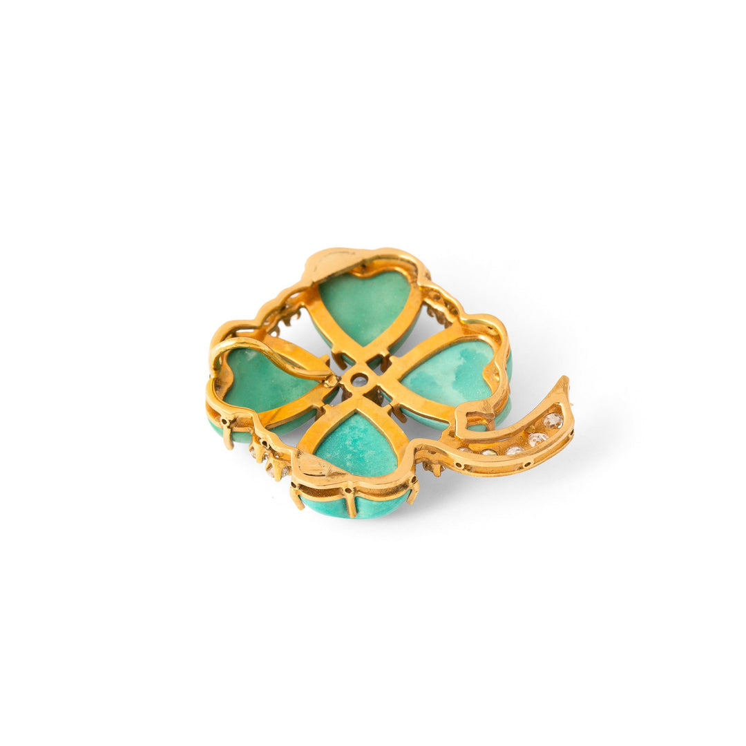 Turquoise Heart Clover, Diamond, and 14K Gold Pendant