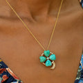 Turquoise Heart Clover, Diamond, and 14K Gold Pendant