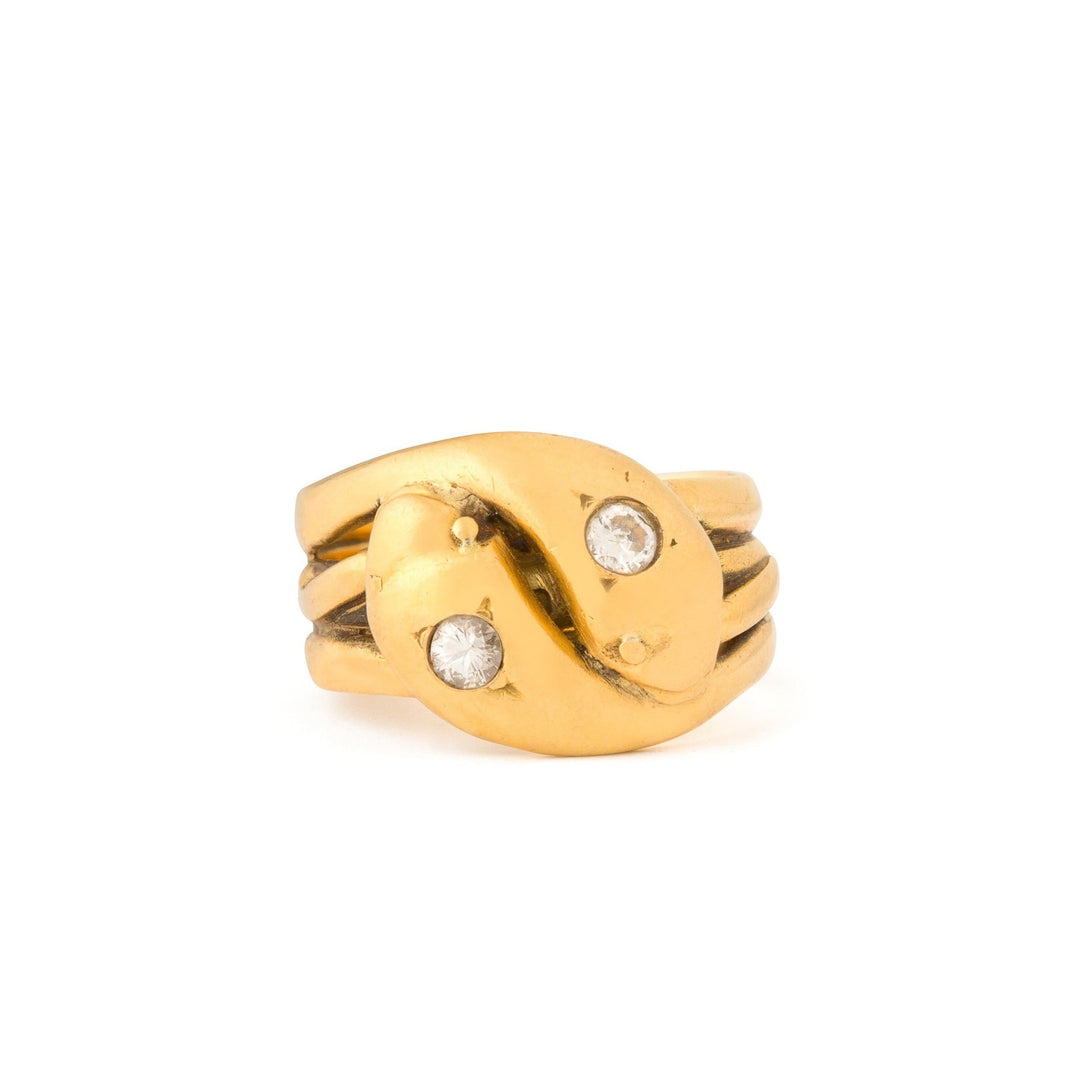 English Double Diamond Snake and 18k Gold Ring