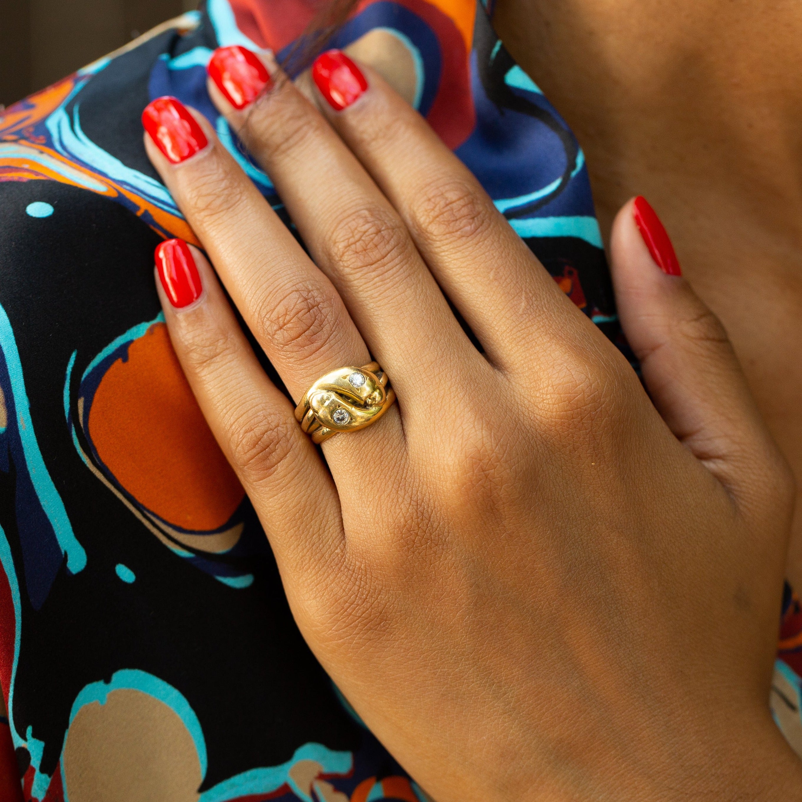 English Double Diamond Snake and 18k Gold Ring
