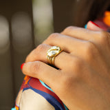 English Double Diamond Snake and 18k Gold Ring