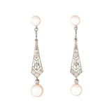 Edwardian Pearl, Diamond, and Platinum Dangle Earrings