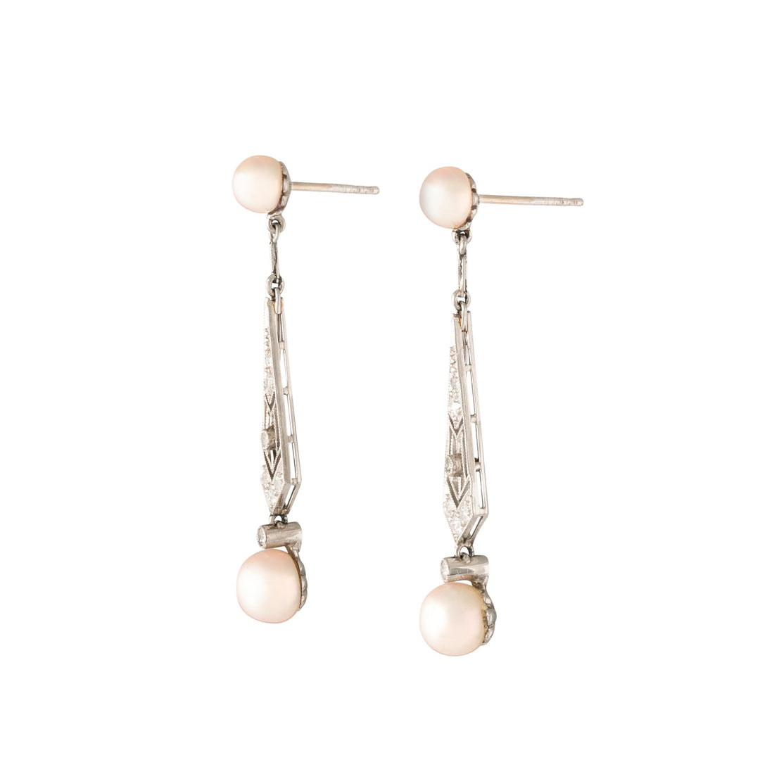 Edwardian Pearl, Diamond, and Platinum Dangle Earrings