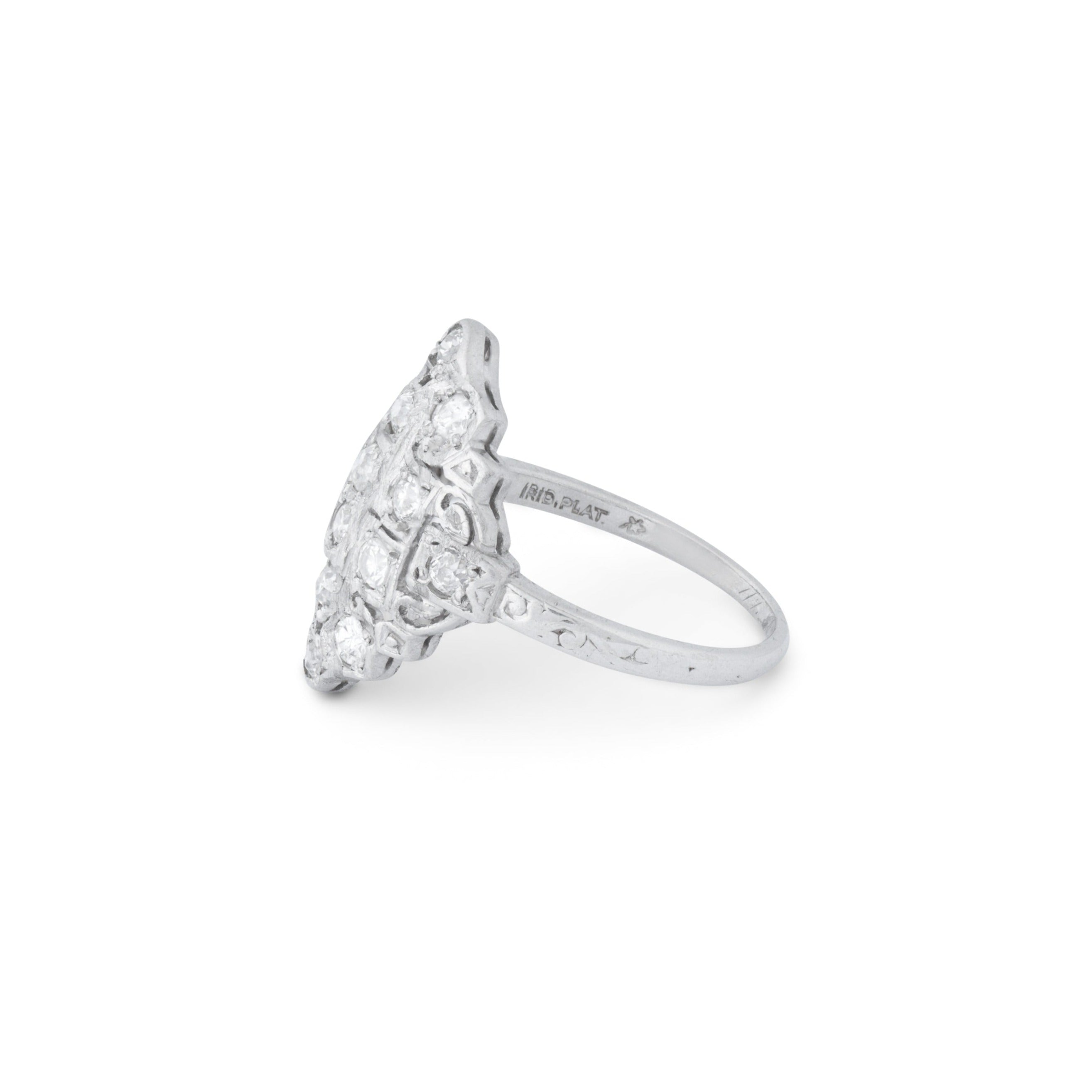 Transitional Old Cut Diamond and Platinum Navette Ring