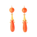 French Etruscan Revival Coral and 18k Gold Dangle Earrings