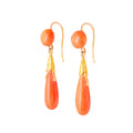 French Etruscan Revival Coral and 18k Gold Dangle Earrings