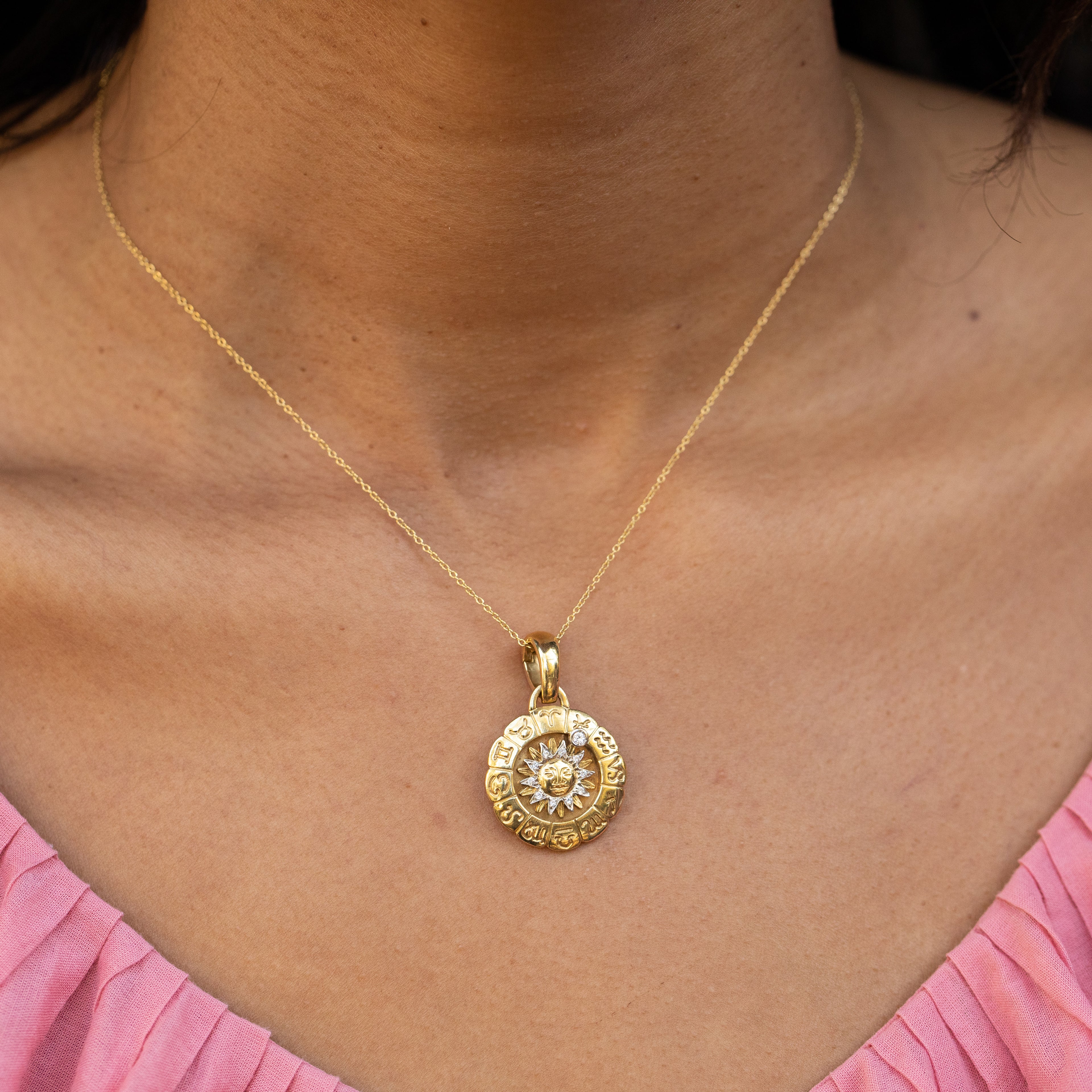 Italian Zodiac Wheel 18k Gold and Diamond Charm