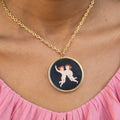 Extra Large Ceramic Gemini And 14K Gold Zodiac Pendant
