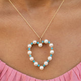 Turquoise, Pearl, and 14K Gold Large Heart Pendant