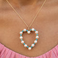 Turquoise, Pearl, and 14K Gold Large Heart Pendant