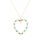 Turquoise, Pearl, and 14K Gold Large Heart Pendant