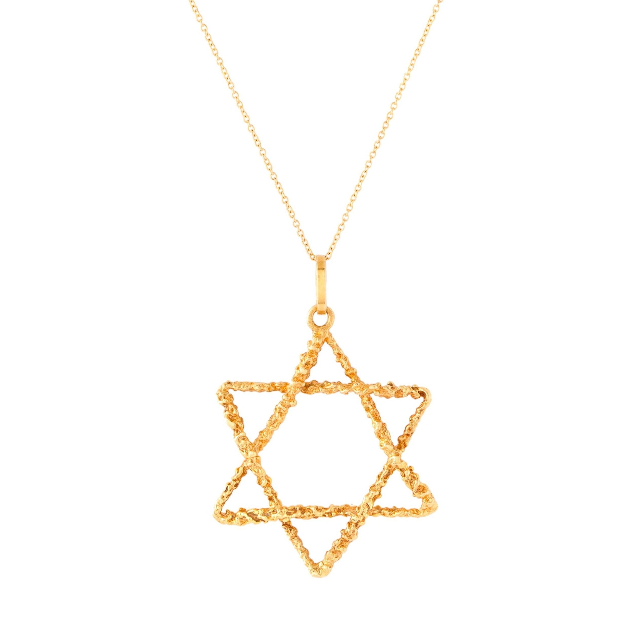 Star of David Textured 18k Gold Pendant
