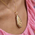 Engraved 14k Gold and Enamel Elongated Locket