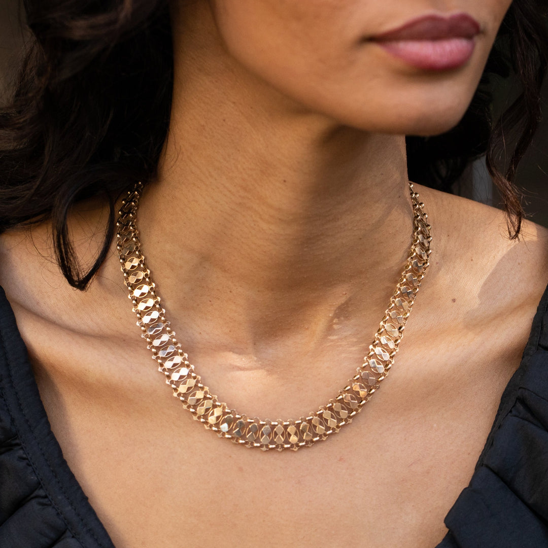 Victorian Decorative Link 14k Gold 18" Collar Necklace