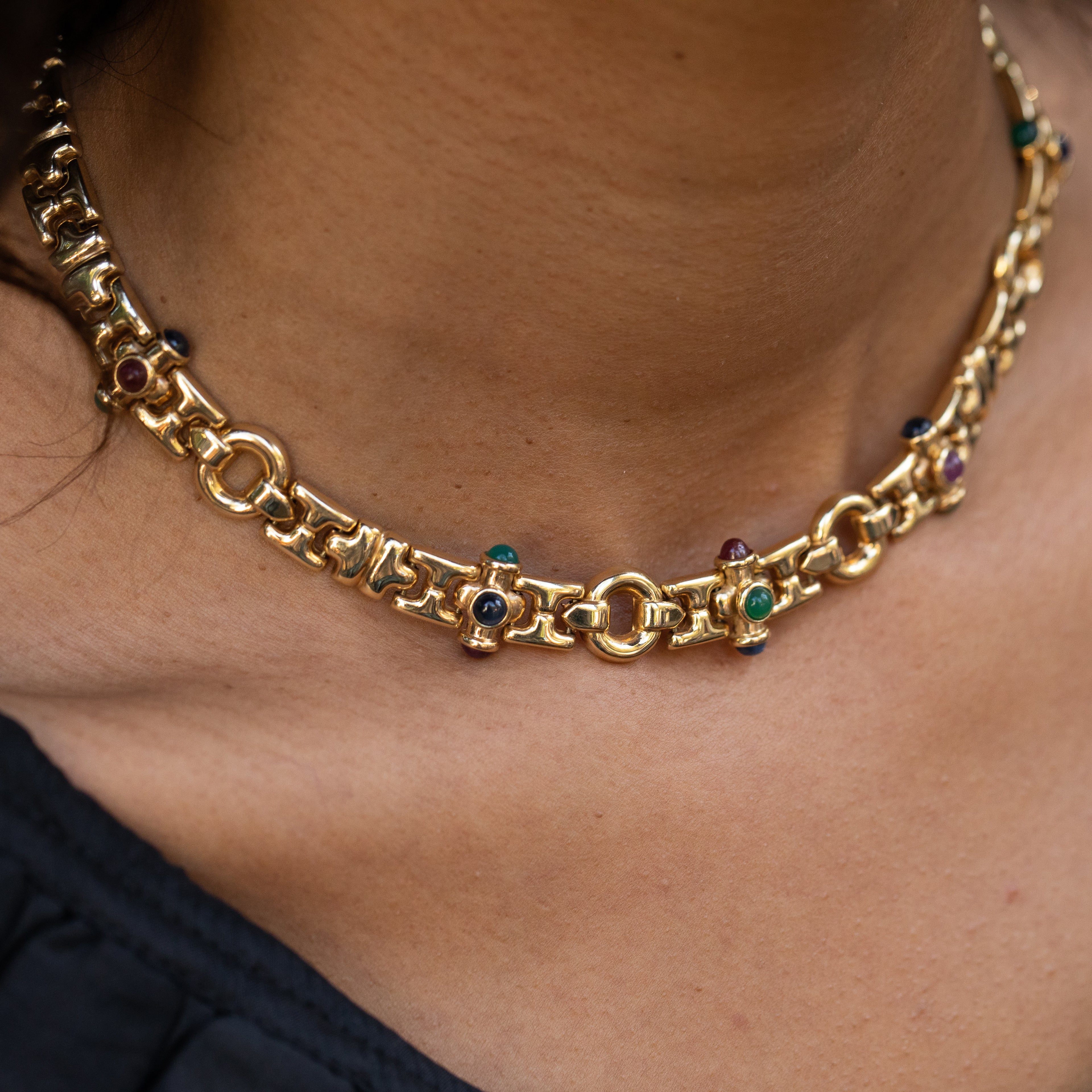 Italian Multi-Stone and 14k Gold Collar Necklace