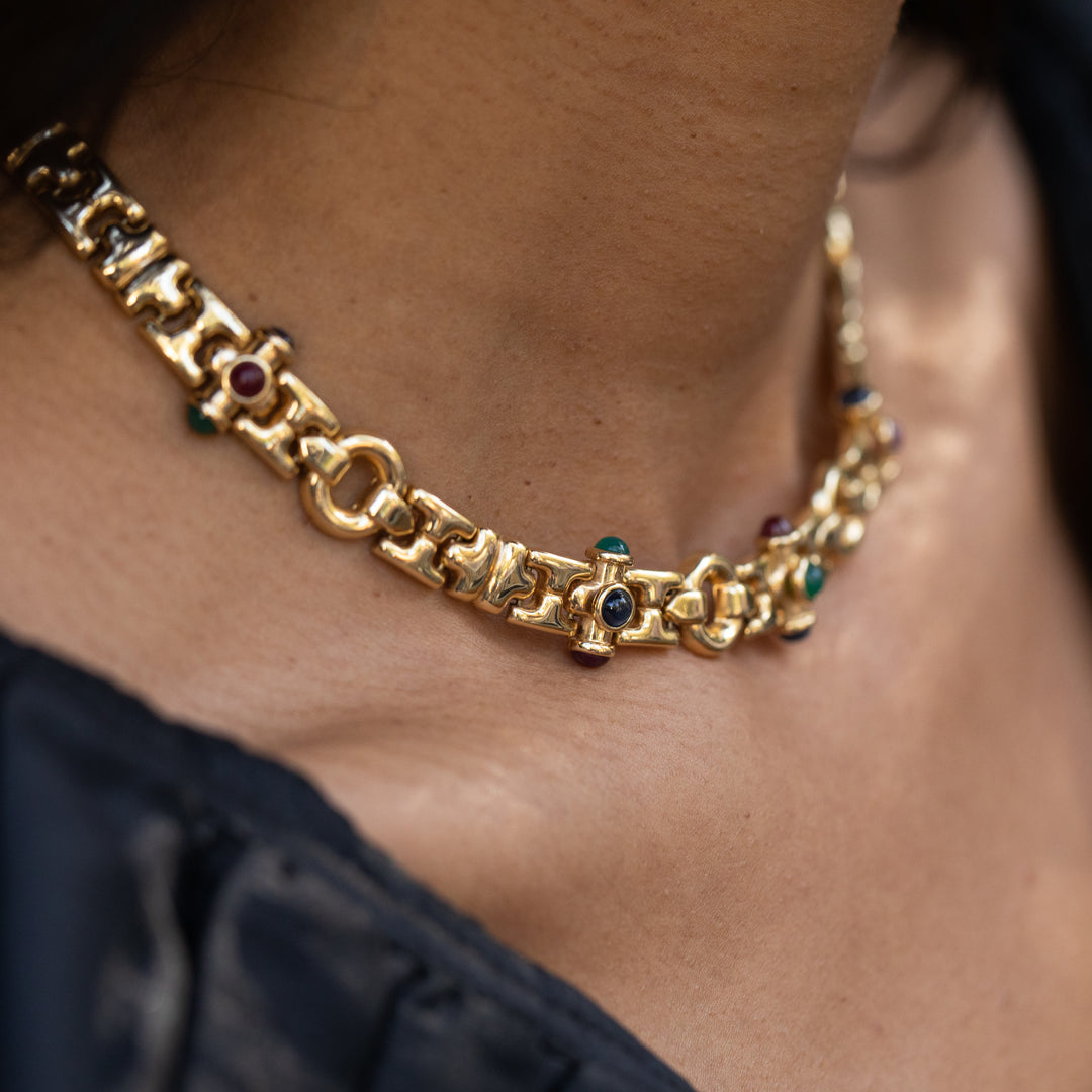 Italian Multi-Stone and 14k Gold Collar Necklace