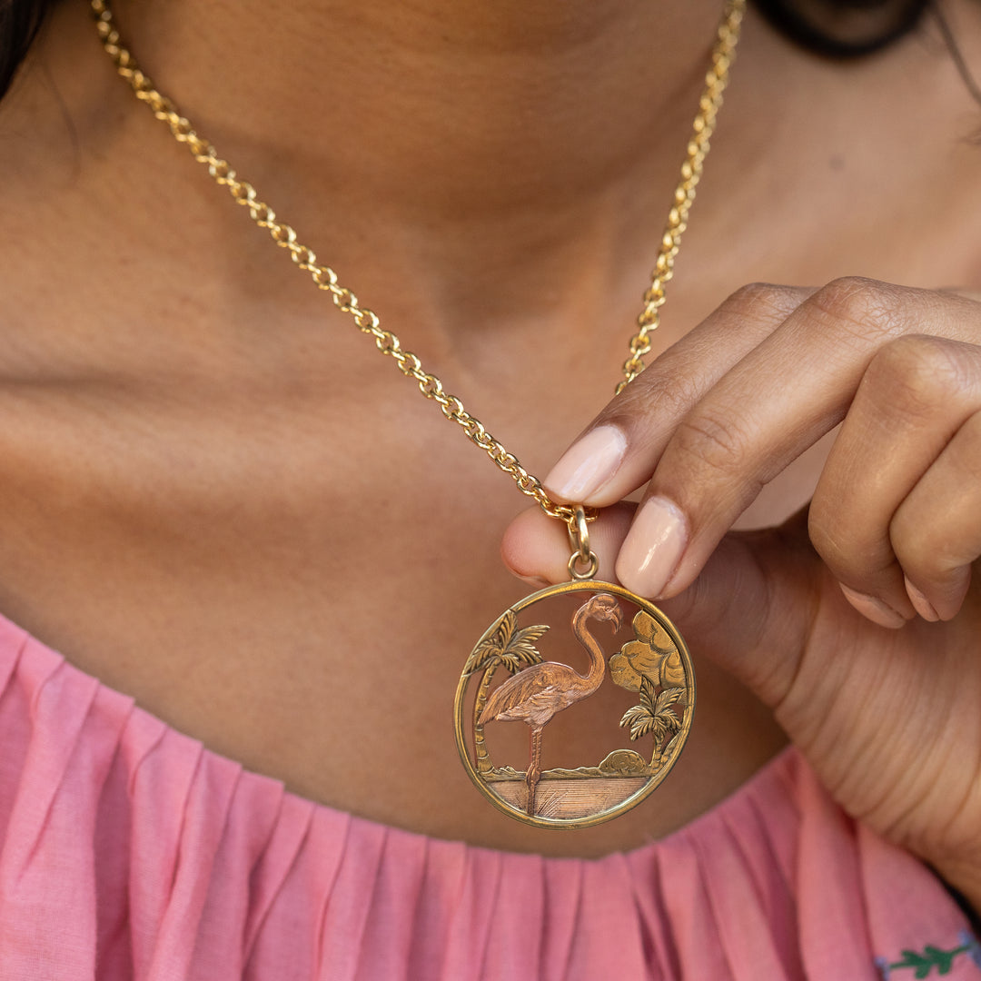 Extra Large Multi-Gold Flamingo Pendant Charm