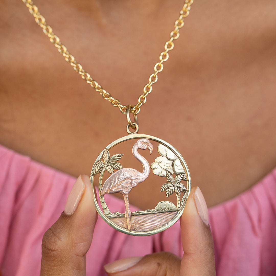 Sapphire (Natural Pink) Flamingo Necklace - GoldInArt.com