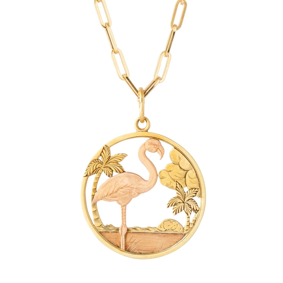 Extra Large Multi-Gold Flamingo Pendant Charm