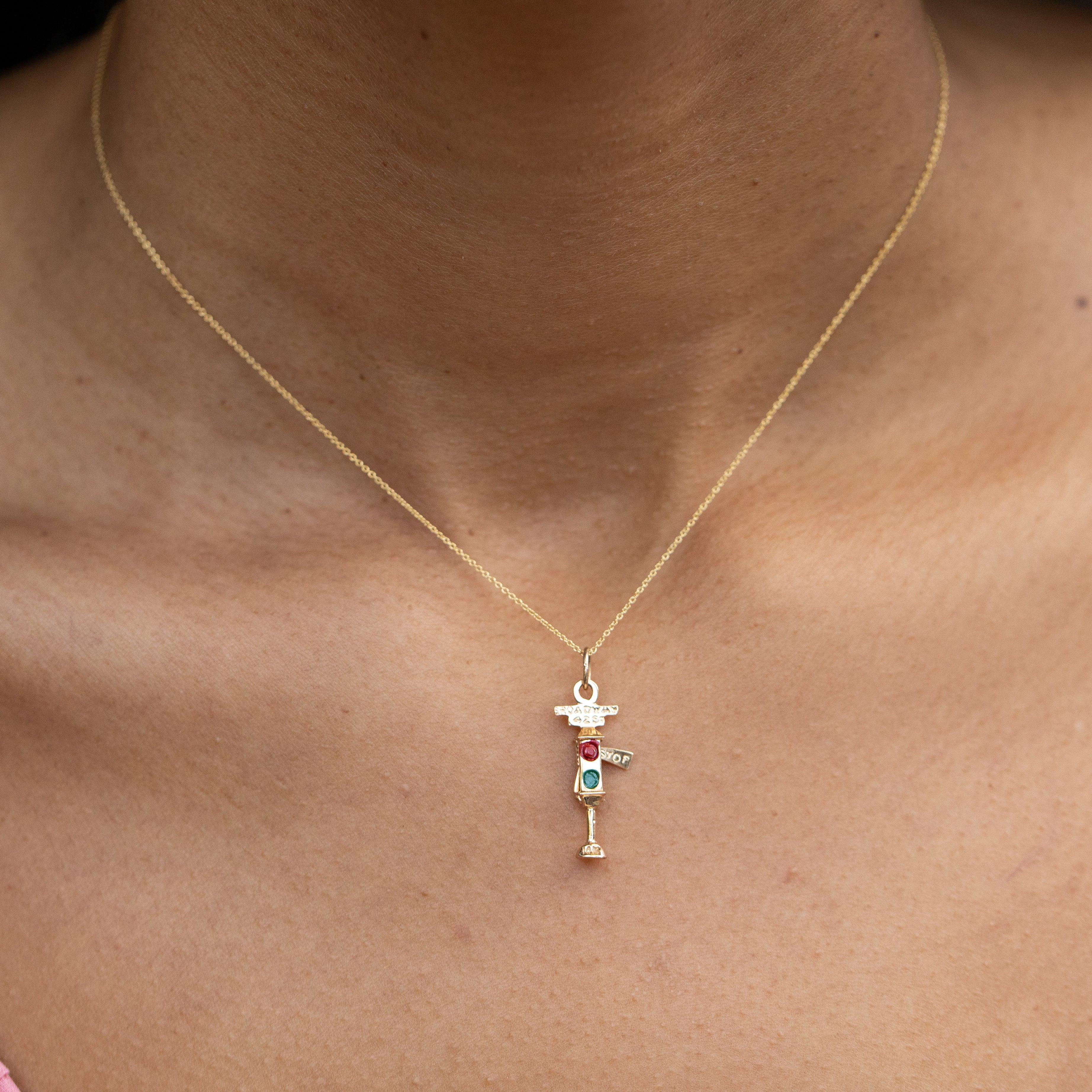 New York City Enamel and 14K Gold Stop Light Charm