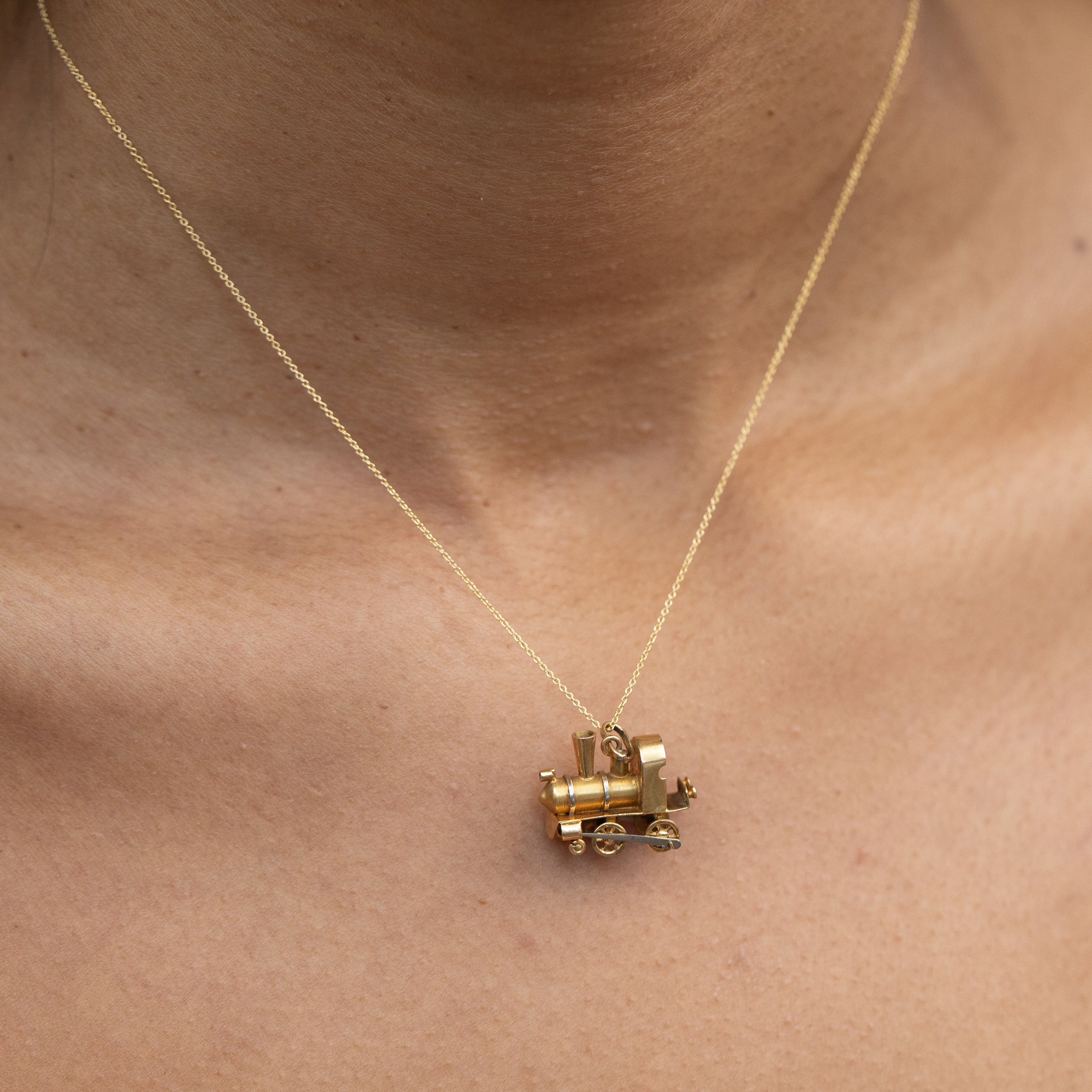 Italian Bi-Color 18K Gold Train Charm