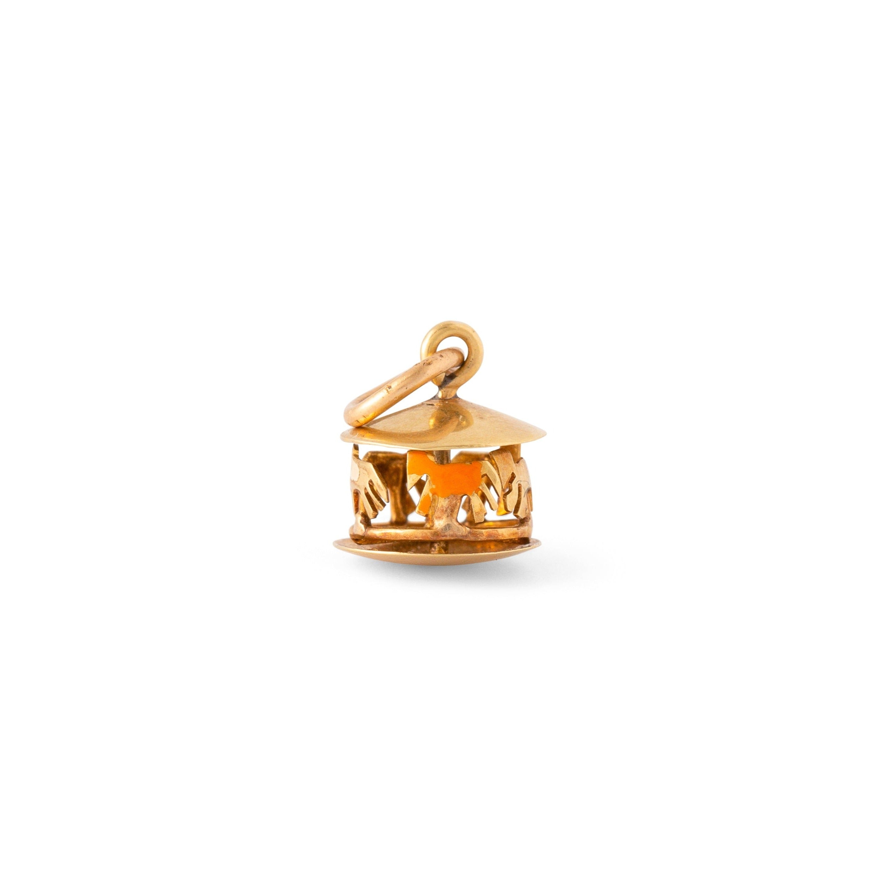Movable Carousel 14K Gold and Enamel Charm