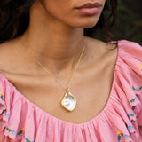 Modernist Pearl Shell and 14K Gold Pendant