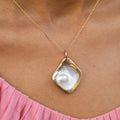 Modernist Pearl Shell and 14K Gold Pendant