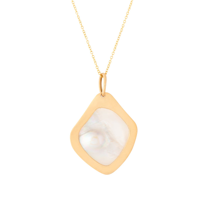 Modernist Pearl Shell and 14K Gold Pendant