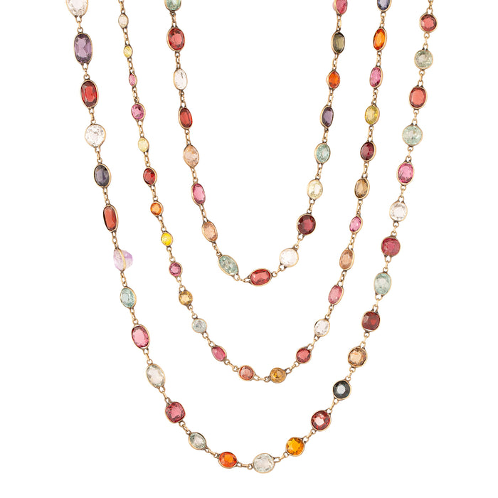 Victorian Harlequin Multi-Gemstone and 9K Chain Necklace