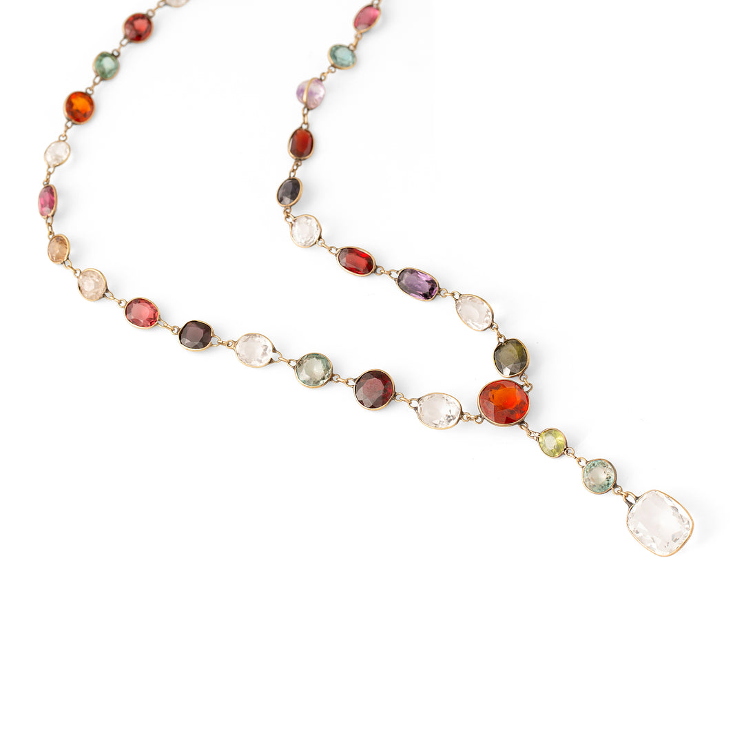 Victorian Harlequin Multi-Gemstone and 9K Chain Necklace