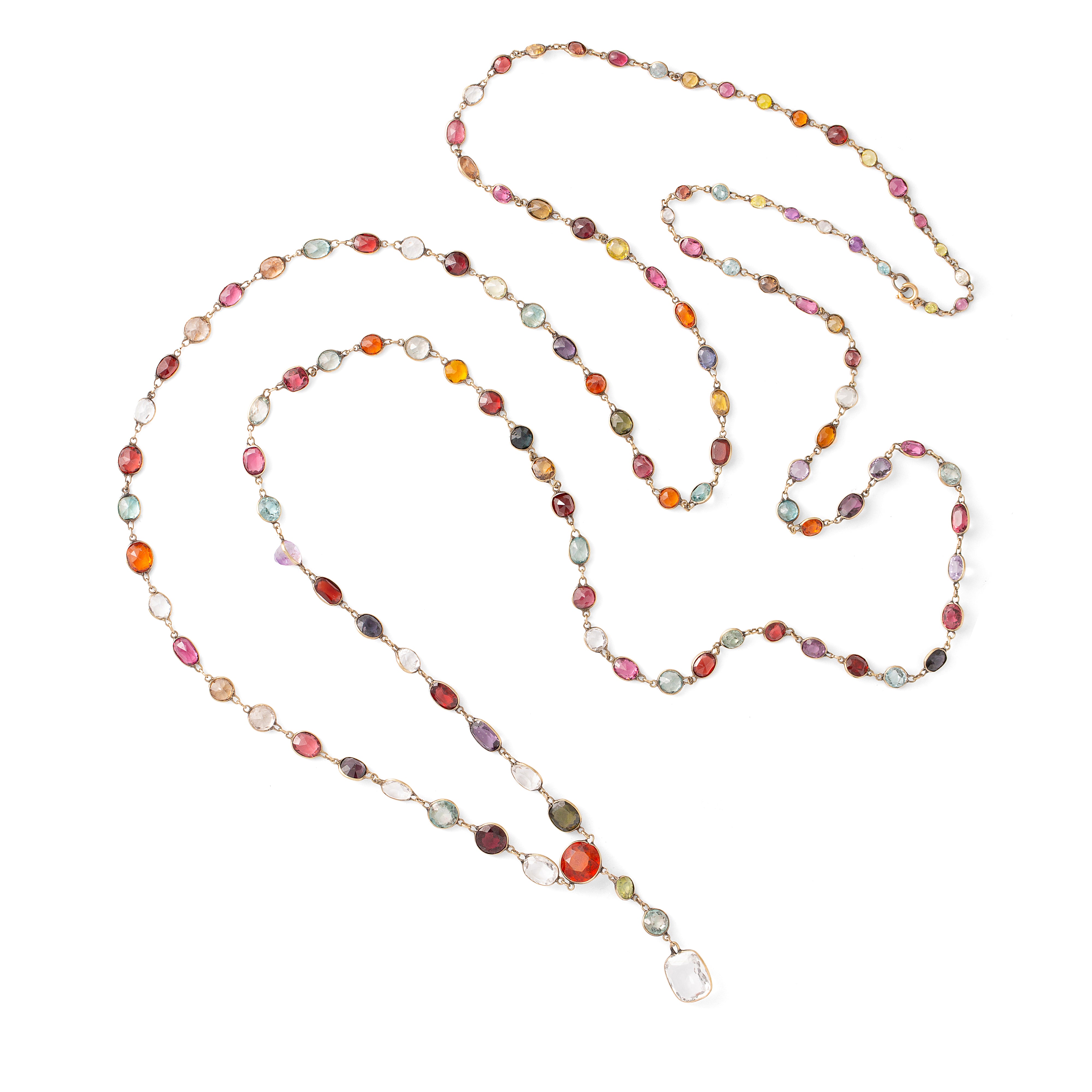 Victorian Harlequin Multi-Gemstone and 9K Chain Necklace