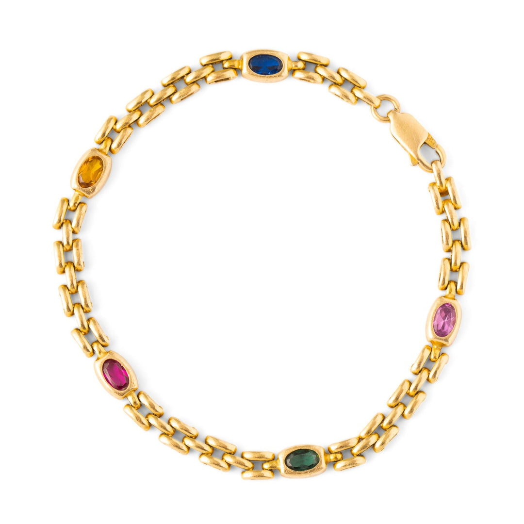 Italian 14K Gold and Multi-Color Stone Link Bracelet
