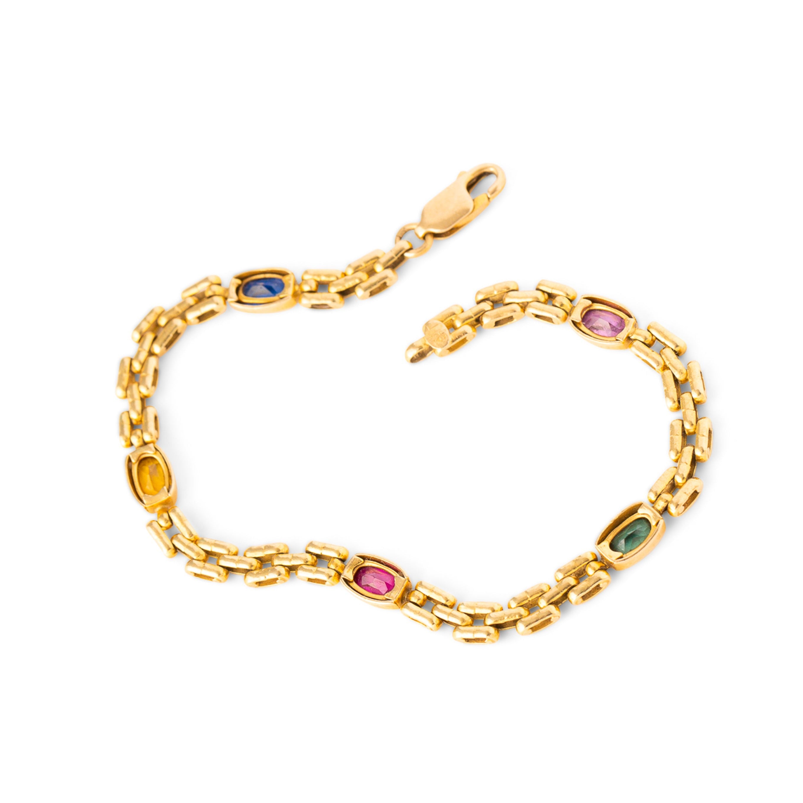 Italian 14K Gold and Multi-Color Stone Link Bracelet