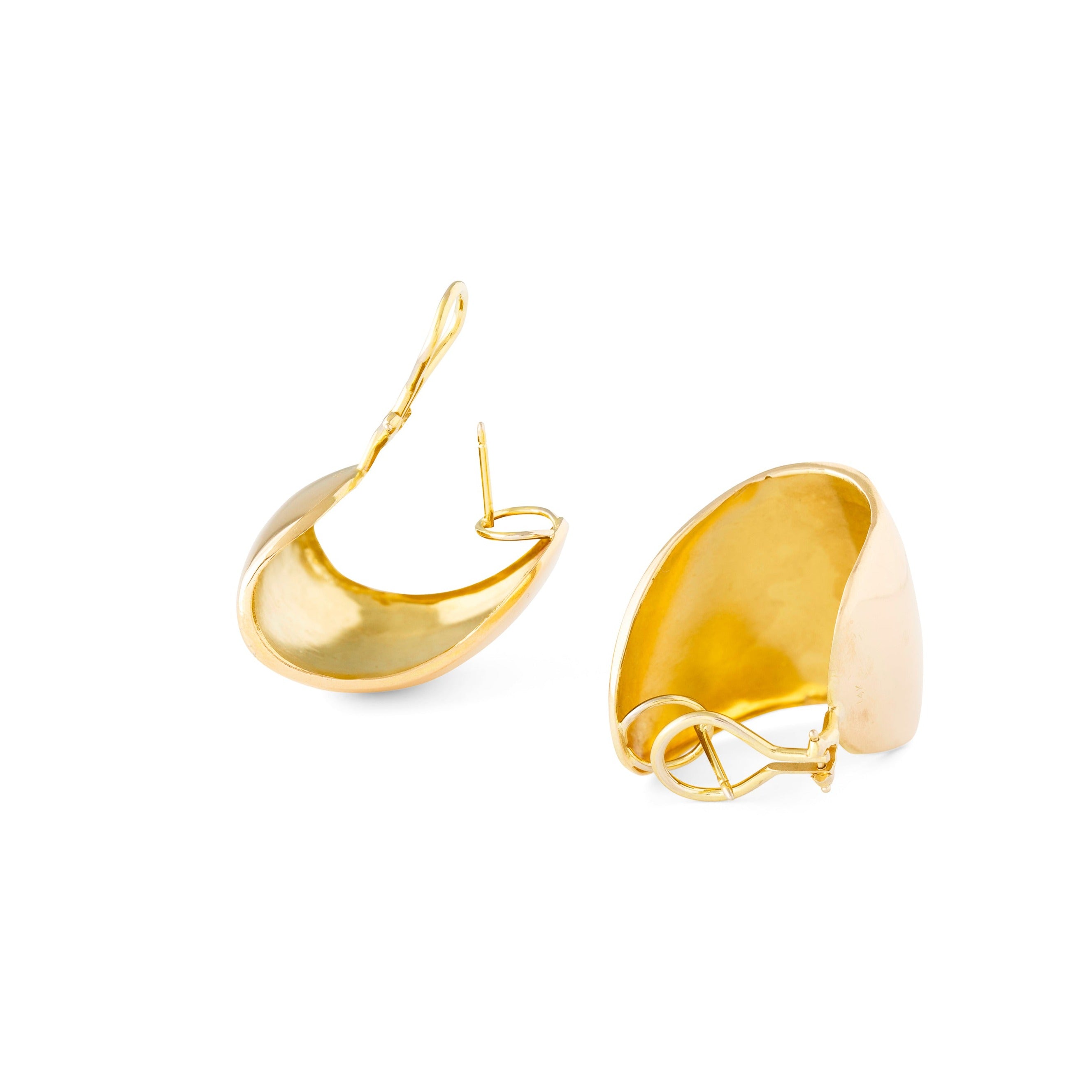 Large 14k Gold Folded Hoop Earrings